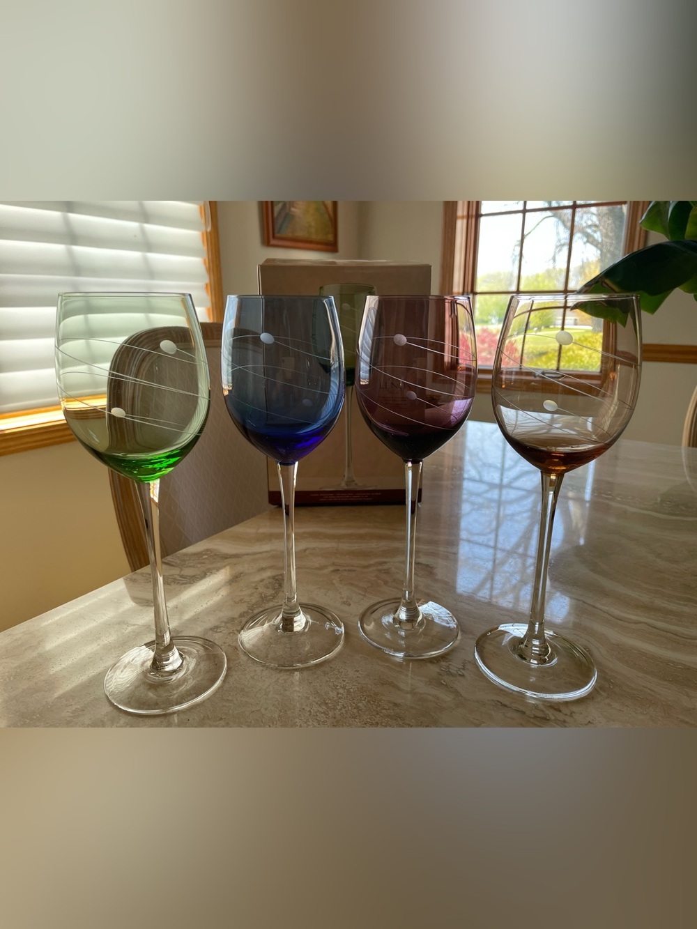 Lenox Tuscany Seasons Collection 12oz Set/4 Crystal Asst. Colors Etched Goblets